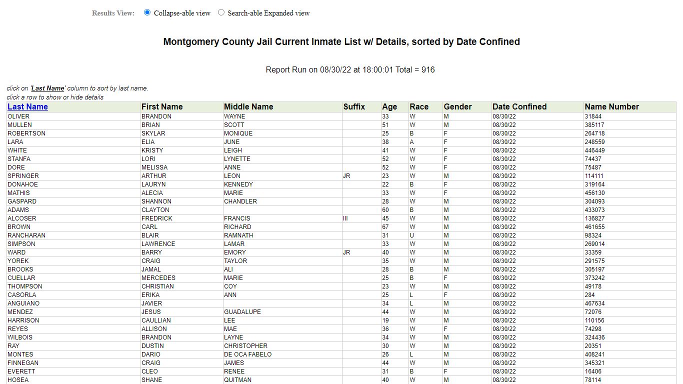 Jail Roster - Montgomery County, Texas